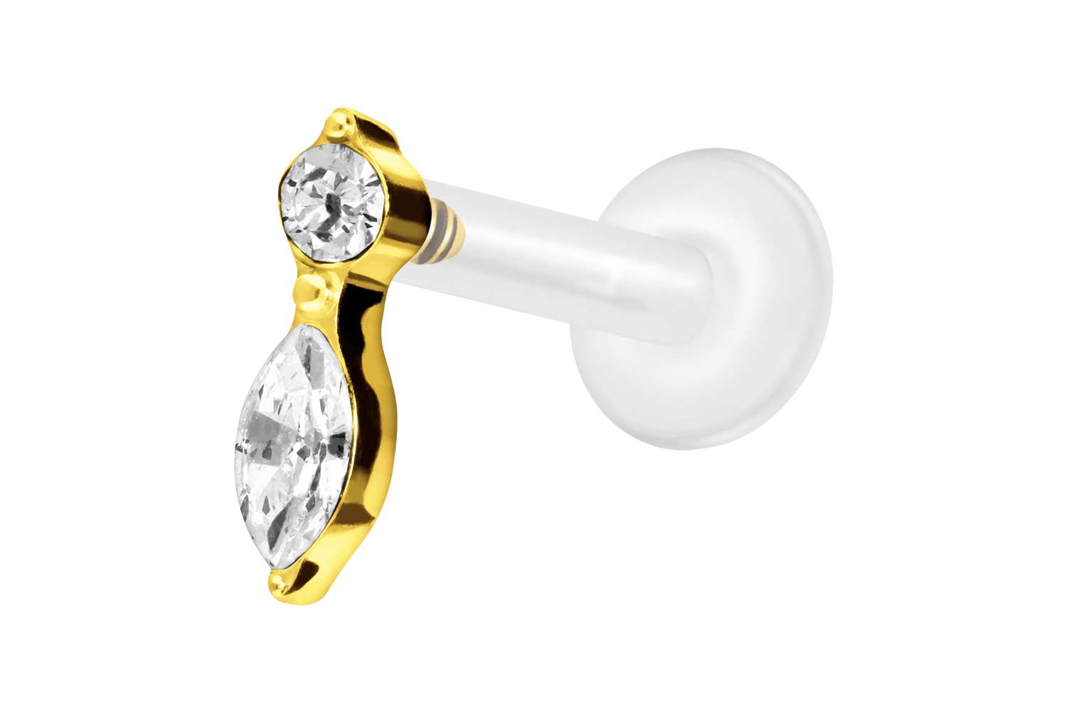 PTFE Labret Piercing mit Innengewinde + Titan-Aufsatz KRISTALLBLATT